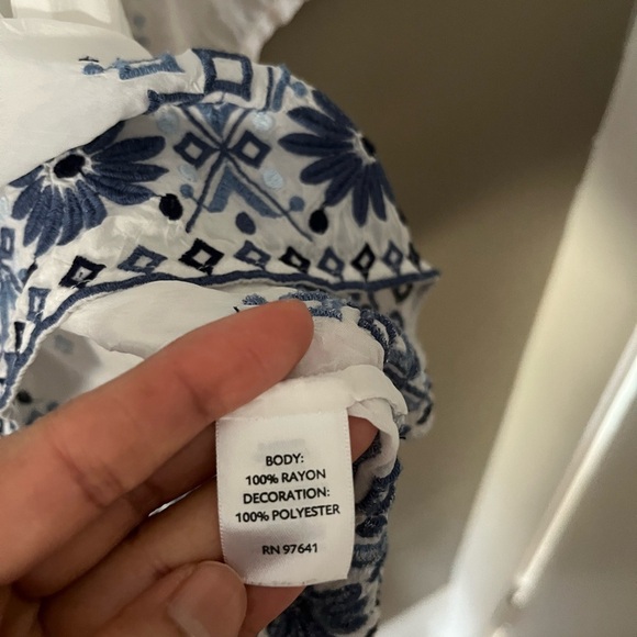 J.Jill White Blue Embroidered Boho Sheer Tunic Top Women’s S - Picture 10 of 13